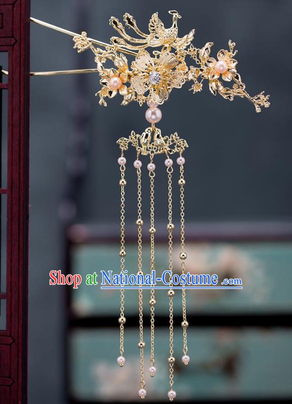 Chinese Ancient Hanfu Wedding Hair Accessories Traditional Bride Tassel Step Shake Hairpins Hair Clips for Women