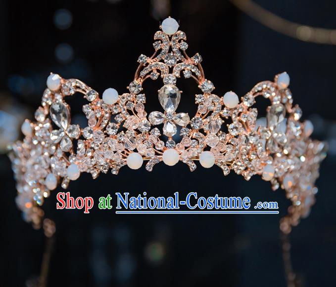 Handmade Baroque Hair Accessories Princess Wedding Champagne Crystal Royal Crown for Women