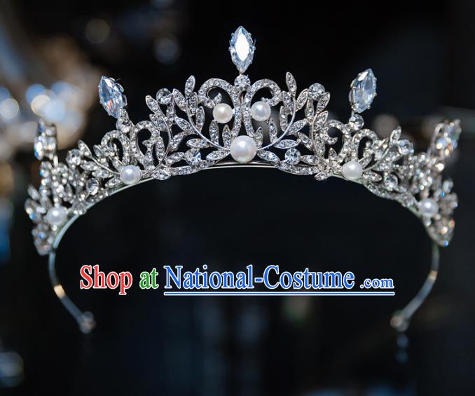 Handmade Baroque Hair Accessories Princess Wedding Pearls Crystal Royal Crown for Women