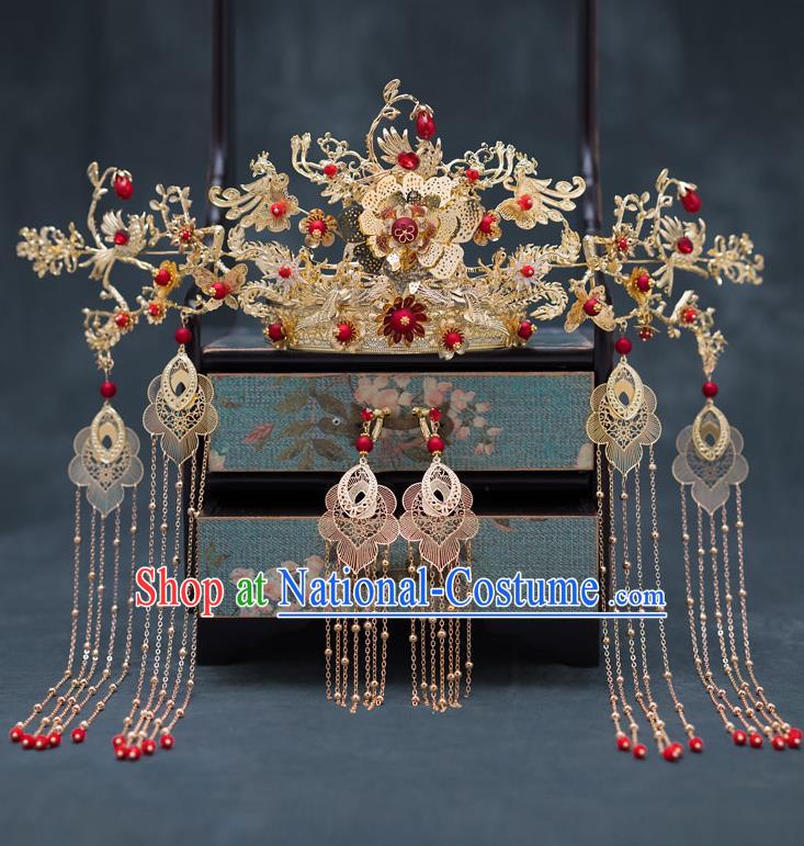 Chinese Ancient Queen Phoenix Coronet Hair Accessories Traditional Hanfu Tassel Hairpins for Women