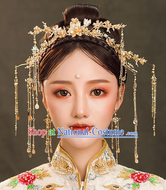 Chinese Ancient Queen Golden Hair Clasp Hair Accessories Traditional Hanfu Tassel Hairpins for Women