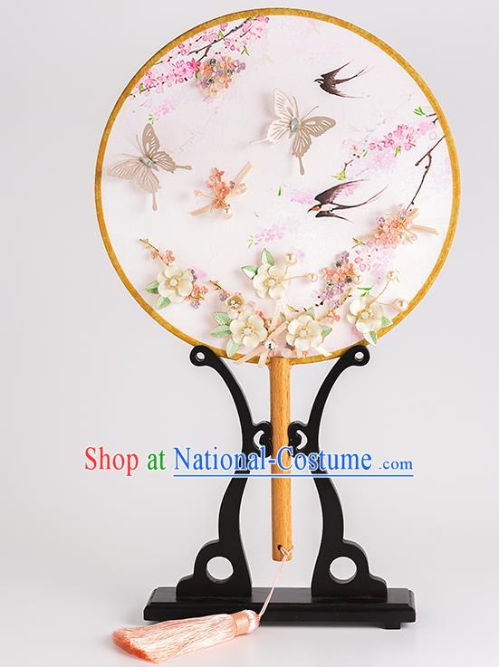 Chinese Ancient Bride Round Fans Traditional Wedding Classical Palace Fans for Women