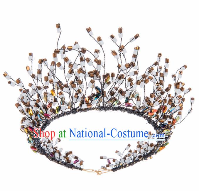 Handmade Baroque Hair Accessories Wedding Queen Black Royal Crown for Women