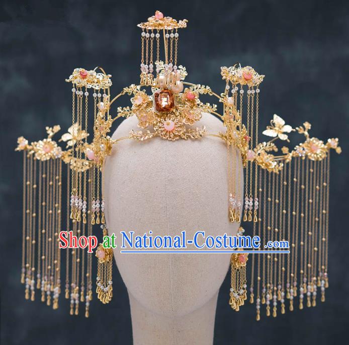 Chinese Ancient Queen Tassel Phoenix Coronet Hair Accessories Traditional Hanfu Hairpins for Women