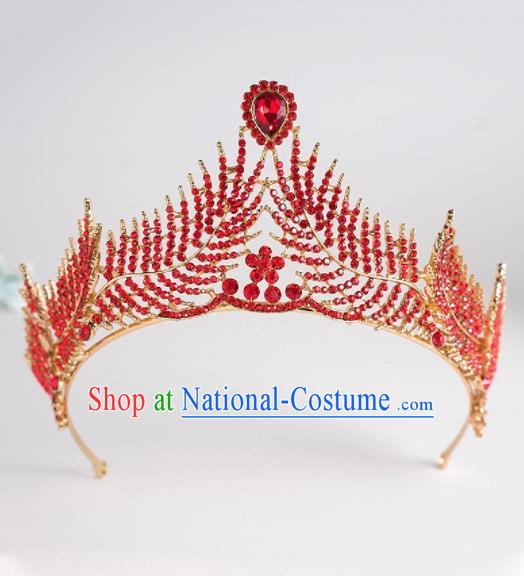 Handmade Wedding Hair Accessories Princess Red Crystal Royal Crown for Women