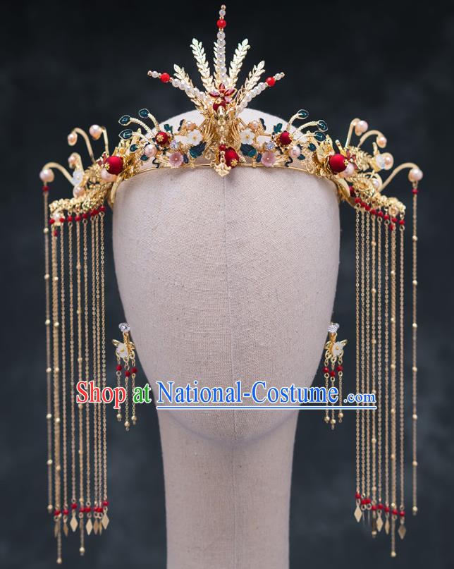 Chinese Ancient Bride Hair Accessories Wedding Phoenix Coronet Traditional Hanfu Hairpins for Women