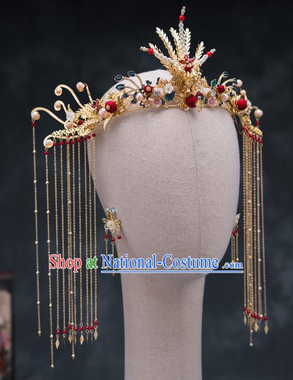 Chinese Ancient Bride Hair Accessories Wedding Phoenix Coronet Traditional Hanfu Hairpins for Women