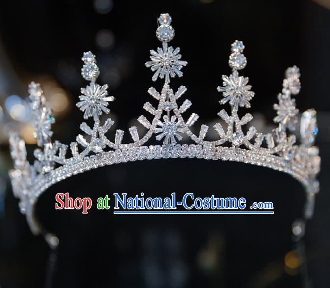 Handmade Baroque Wedding Hair Accessories Princess Zircon Snowflakes Royal Crown for Women