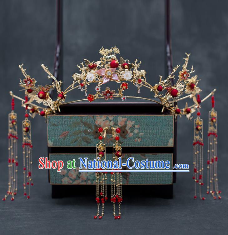 Chinese Ancient Wedding Tassel Phoenix Coronet Traditional Bride Palace Hair Accessories for Women