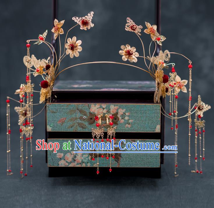 Chinese Ancient Wedding Butterfly Tassel Hair Clasp Hairpins Traditional Bride Palace Hair Accessories for Women