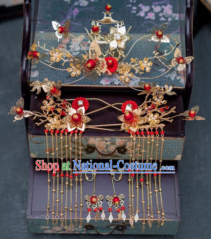 Chinese Ancient Palace Phoenix Coronet Tassel Hairpins Traditional Bride Hair Accessories for Women