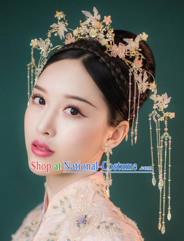 Chinese Ancient Palace Hair Accessories Traditional Bride Tassel Phoenix Coronet for Women