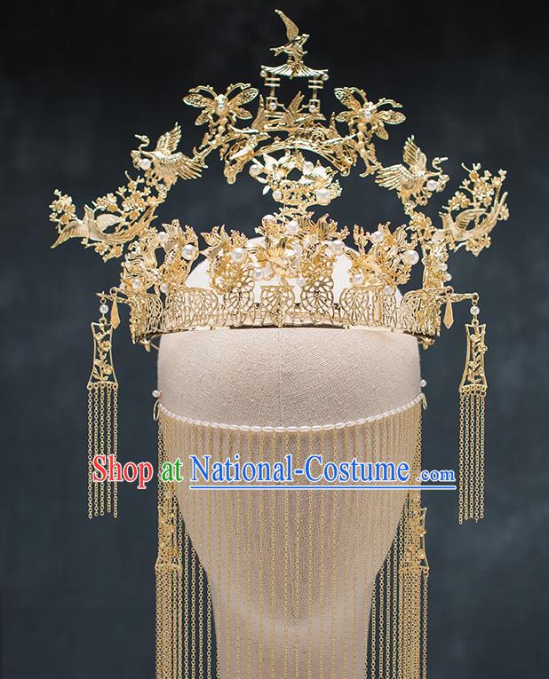 Chinese Ancient Palace Hair Accessories Hairpins Traditional Bride Pavilion Phoenix Coronet for Women