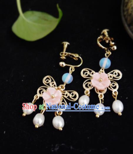 Chinese Ancient Hanfu Jewelry Accessories Traditional Wedding Pearls Tassel Earrings for Women