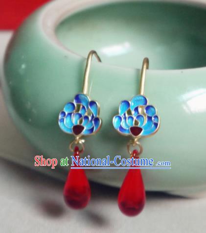 Chinese Ancient Hanfu Jewelry Accessories Traditional Wedding Blueing Lotus Agate Earrings for Women