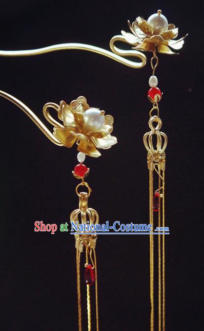 Chinese Ancient Hair Accessories Tassel Step Shake Traditional Bride Hanfu Lotus Hairpins for Women