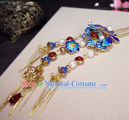 Chinese Ancient Hair Accessories Classical Blueing Hair Clip Traditional Bride Hanfu Hairpins for Women