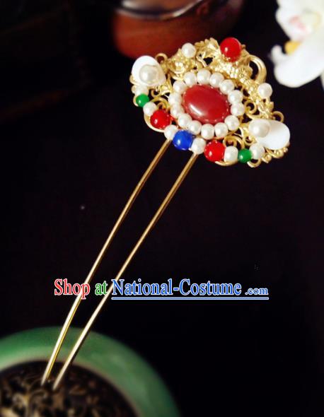 Chinese Ancient Hair Accessories Classical Pearls Agate Hair Clip Traditional Hanfu Hairpins for Women