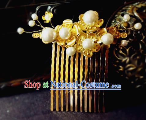 Chinese Ancient Hair Accessories Classical Golden Hair Comb Traditional Palace Hanfu Hairpins for Women