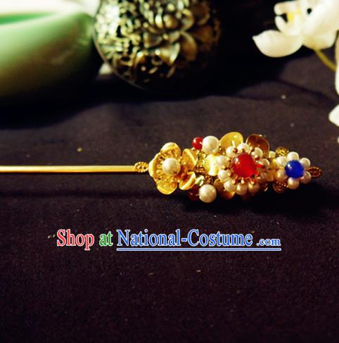 Chinese Ancient Hair Accessories Palace Pearls Golden Hair Clip Traditional Hanfu Classical Hairpins for Women