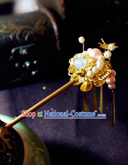 Chinese Ancient Hair Accessories Palace Pearls Peony Hair Clip Traditional Hanfu Classical Hairpins for Women