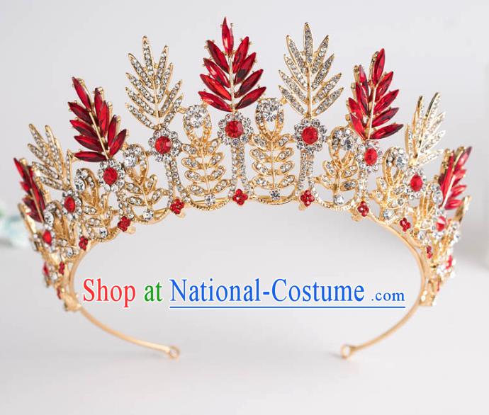 Handmade Wedding Bride Hair Accessories Baroque Princess Red Zircon Royal Crown for Women