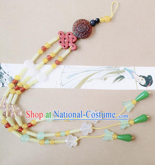 Chinese Ancient Bride Hanfu Jewelry Accessories Tassel Pendant Traditional Palace Jade Brooch for Women