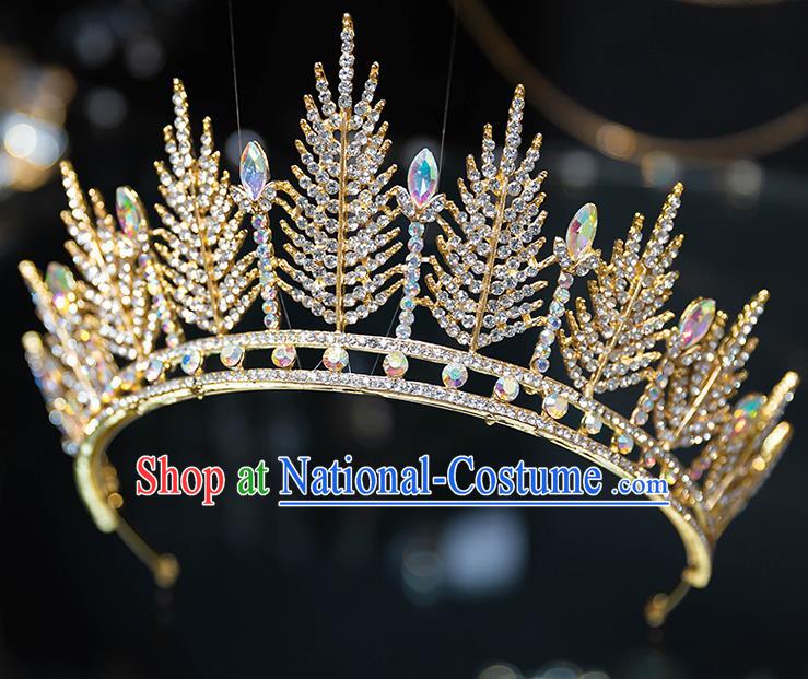 Handmade Wedding Bride Hair Accessories Baroque Princess Luxury Zircon Golden Royal Crown for Women