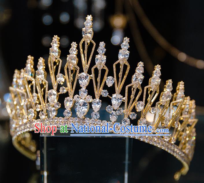 Handmade Wedding Bride Hair Accessories Baroque Luxury Zircon Golden Royal Crown for Women