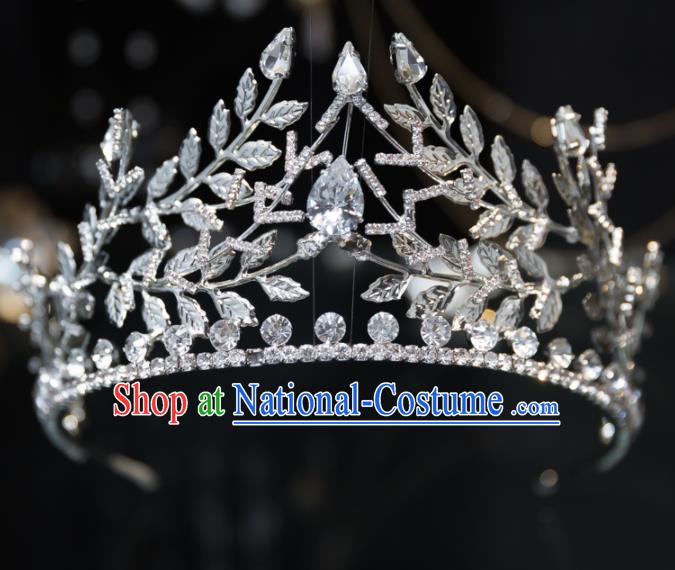 Handmade Wedding Bride Hair Accessories Baroque Luxury Zircon Leaf Royal Crown for Women