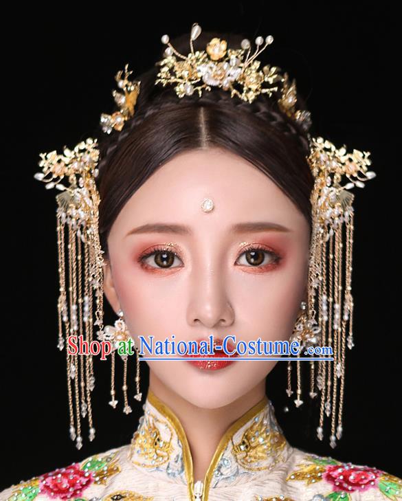 Chinese Ancient Bride Hair Accessories Traditional Wedding Tassel Hair Clip Hanfu Hairpins for Women