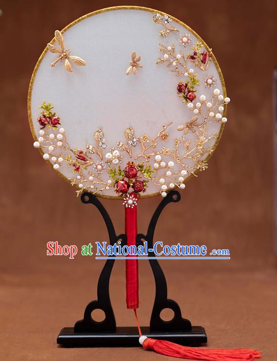 Chinese Ancient Bride Round Fans Traditional Wedding Classical Palace Fans for Women