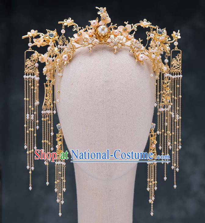 Chinese Ancient Bride Phoenix Coronet Traditional Wedding Hair Accessories Hanfu Hairpins Complete Set for Women