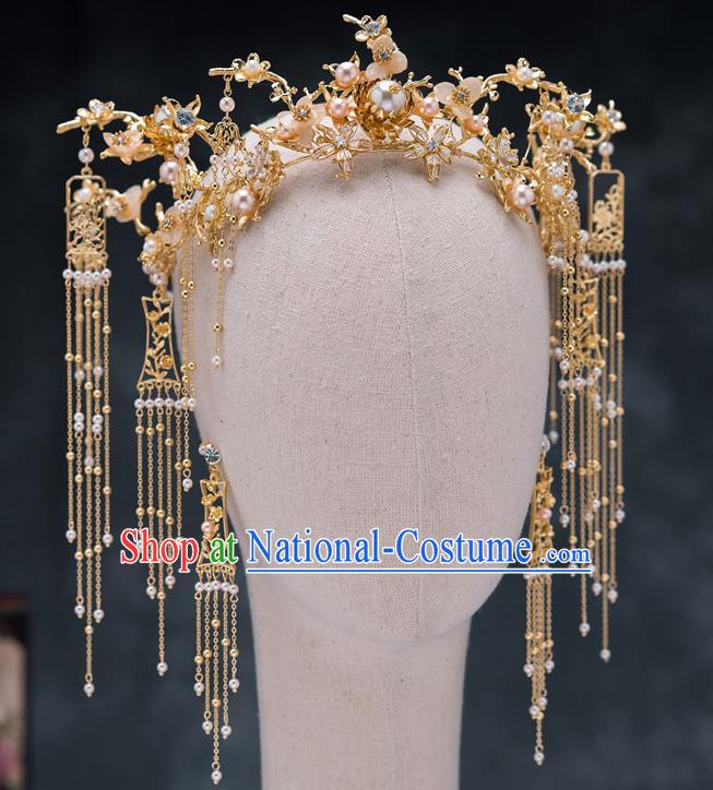 Chinese Ancient Bride Phoenix Coronet Traditional Wedding Hair Accessories Hanfu Hairpins Complete Set for Women