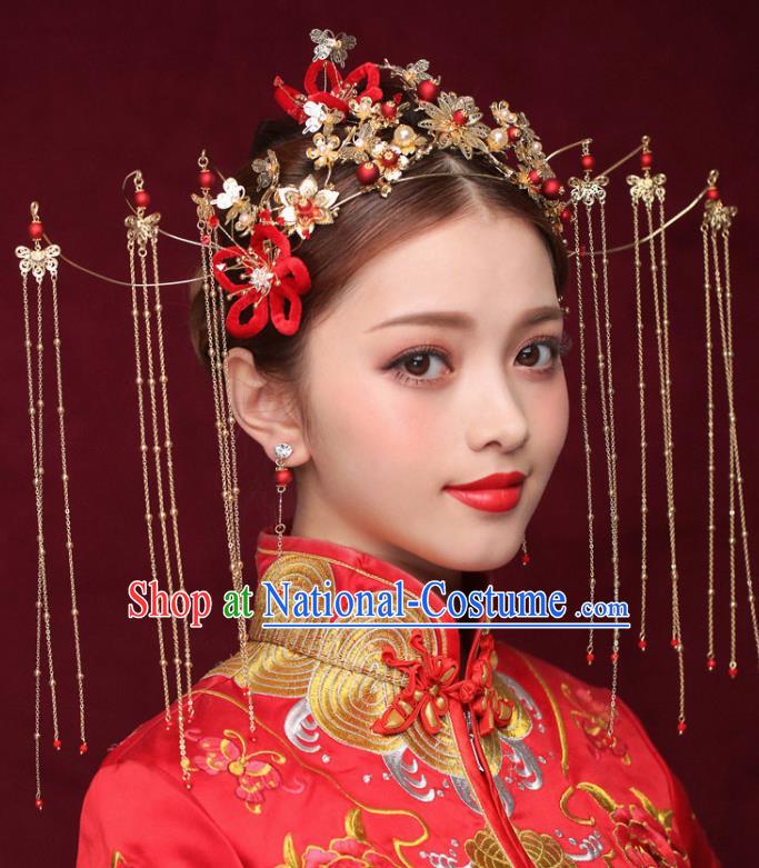 Chinese Ancient Bride Tassel Phoenix Coronet Traditional Wedding Hair Accessories Hairpins for Women