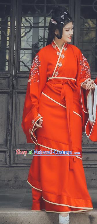 Traditional Chinese Han Dynasty Imperial Concubine Replica Costumes Ancient Wedding Embroidered Hanfu Dress for Women