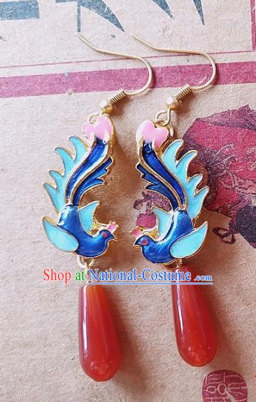 Chinese Ancient Hanfu Jewelry Accessories Traditional Palace Blueing Phoenix Agate Earrings for Women