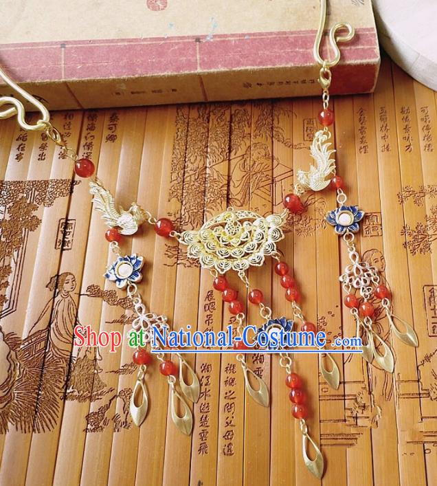 Chinese Ancient Bride Hanfu Accessories Traditional Palace Blueing Necklace for Women