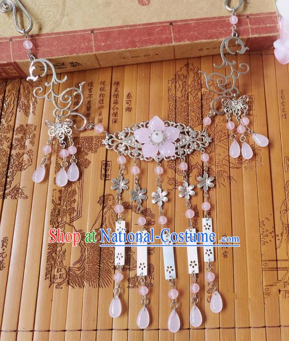 Chinese Ancient Bride Hanfu Accessories Traditional Palace Pink Flower Necklace for Women