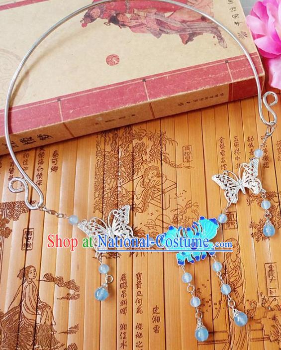 Chinese Ancient Bride Hanfu Accessories Traditional Palace Blueing Lotus Necklace for Women