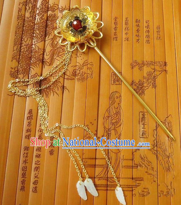 Chinese Ancient Queen Hair Accessories Traditional Hanfu Palace Golden Tassel Hairpins for Women