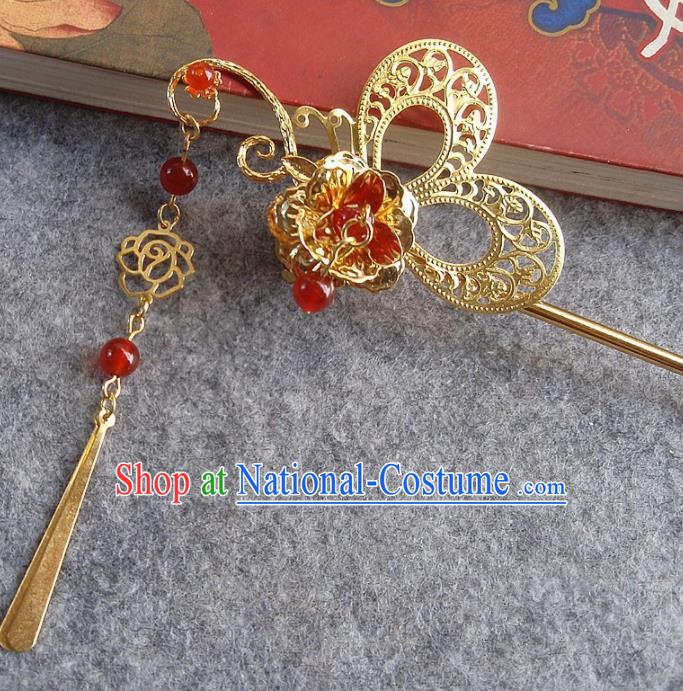 Chinese Ancient Hair Accessories Golden Butterfly Hairpins Traditional Hanfu Palace Hair Clip for Women