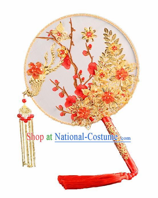 Chinese Traditional Wedding Round Fans Classical Ancient Hanfu Palace Fans for Women