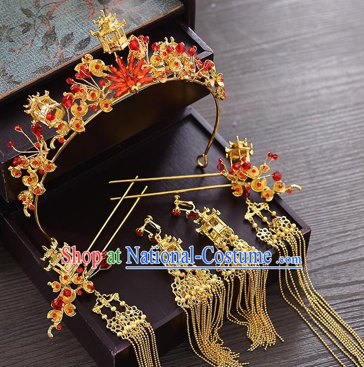 Chinese Ancient Hair Accessories Wedding Phoenix Coronet Tassel Hairpins Traditional Hair Clip for Women