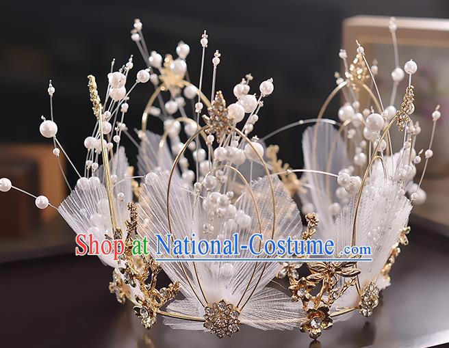 Top Grade Wedding Hair Accessories Traditional Baroque Bride White Silk Royal Crown for Women