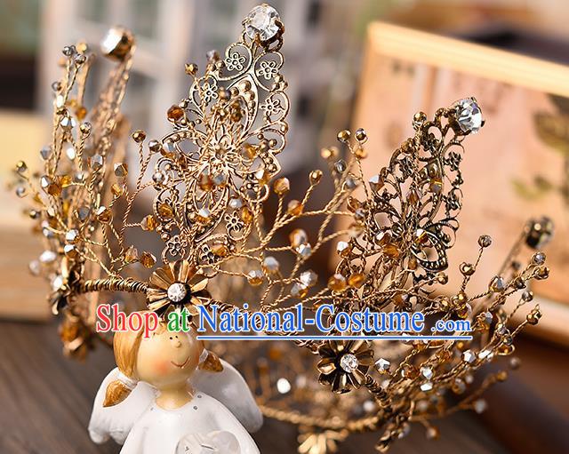 Top Grade Wedding Hair Accessories Traditional Baroque Golden Round Royal Crown for Women