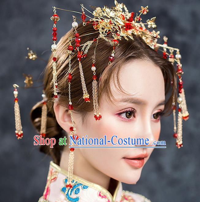 Chinese Ancient Hair Accessories Wedding Tassel Hairpins Traditional Xiuhe Suit Hair Crown for Women