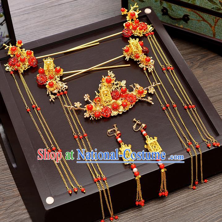 Chinese Ancient Palace Hair Accessories Wedding Tassel Hairpins Traditional Xiuhe Suit Hair Clips for Women