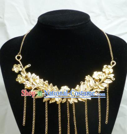 Chinese Ancient Bride Hanfu Accessories Traditional Palace Golden Leaf Necklace for Women