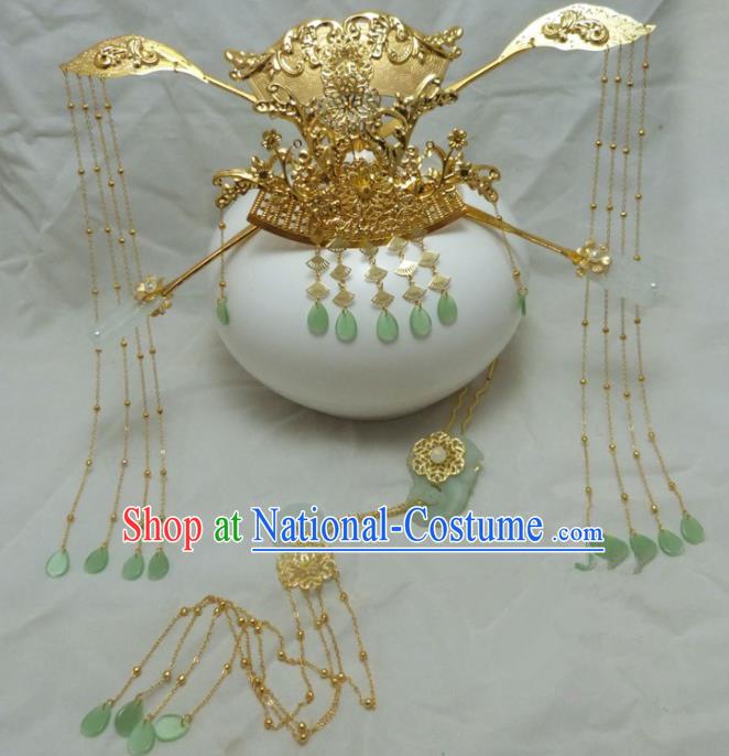 Chinese Ancient Hair Accessories Palace Queen Hairpins Traditional Golden Phoenix Coronet for Women